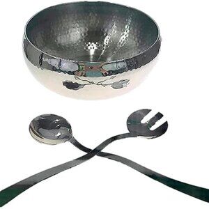 3pc Hammered Salad Bowl with 2 Serving Utensils / NEW